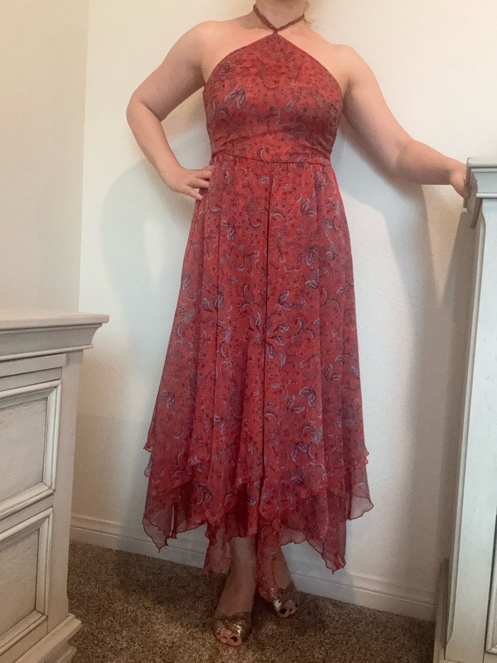 Misa Los Angeles Red Paisley High-Low Skirt